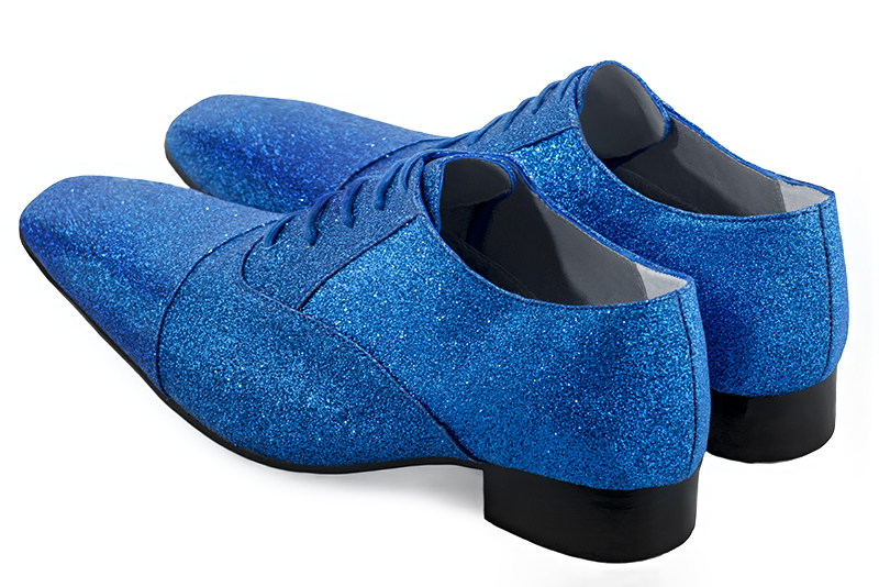 Electric blue women's elegant sneakers. Square toe. Flat leather soles. Rear view - Florence KOOIJMAN